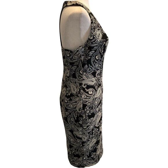 Bisou Bisou Michele Bohbot Size 6 Halter Dress Black White Paisley Knee Length - Picture 2 of 10